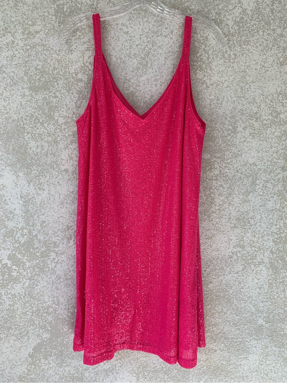 Women’s Hot Pink Sequin Slip Mini Dress XL Dance Rave Hoco